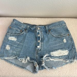 Levi’s 501 High-Waisted Denim Shorts Fault Line
